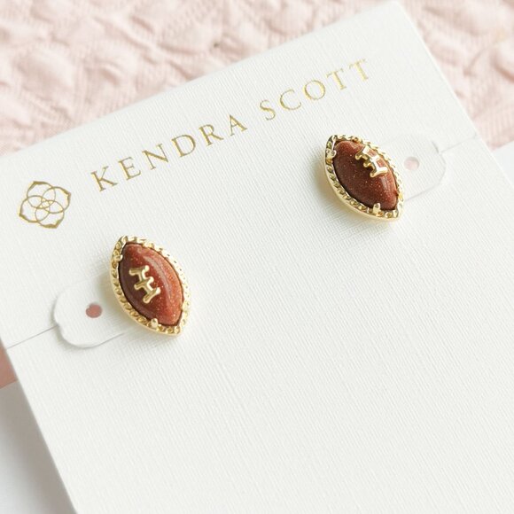 Kendra Scott Football Orange Goldstone Stud Earrings - Picture 2 of 3